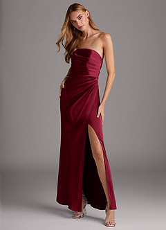 Azazie Lexie Bridesmaid Dresses Burgundy Sheath Strapless Stretch Satin Convertible Dress image4