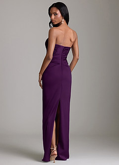 Azazie Sonora Vestidos de damas de honor Vestido de Uva de Satén Elástico de Corte Recto con Sin tirantes image7