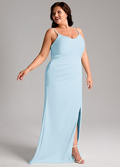 Azazie Deandra Bridesmaid Dresses Sky Blue Mermaid Pleated Stretch Satin Dress image11