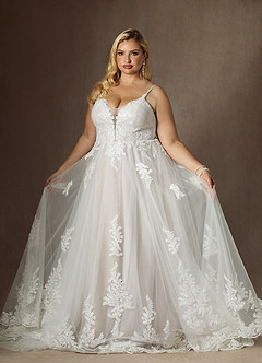 Azazie Avarie Vestidos de novia Vestido de Diamante Blanco de Tul de Corte en A con Lentejuela image9