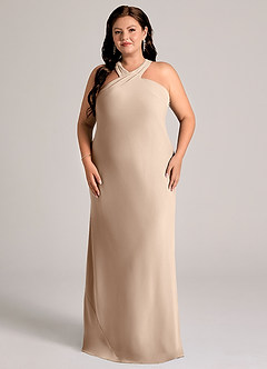 Azazie Doretta Brudtärnklänningar Klä av Sjöjungfru i Chiffong Plisserad Taupe image6