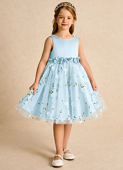 Azazie Starri Flower Girl Dresses Sky Blue Ball-Gown Beaded Matte Satin Dress image7