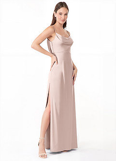 Azazie Alaija Bridesmaid Dresses Blushing Pink Mermaid Side Slit Stretch Satin Dress image3