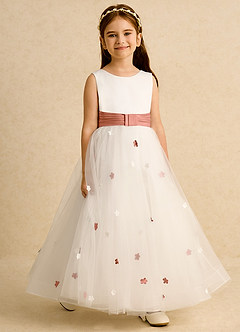Azazie Cricket Abiti da Ragazza di Fiori Abito Principessa in Raso Opaco Plissettato Avorio Mai Tai image6