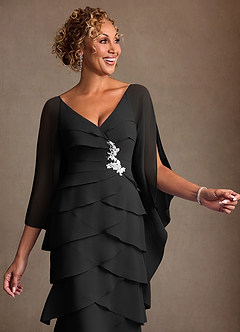Azazie Arabinda Mother of the Bride Dresses Black Sheath Ruched Chiffon Dress image5