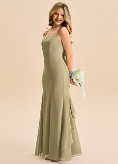 Azazie Lioren Junior Vestido de Musgo Verde de Gasa de Corte Sirena con Lazo image2