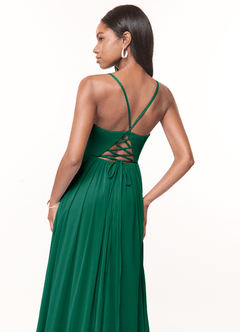 Azazie Marsol Bridesmaid Dresses Emerald A-Line Corset Mesh Dress image4