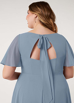 Azazie Kimber Bridesmaid Dresses Dusty Blue A-Line Flounce Sleeve Chiffon Dress image14