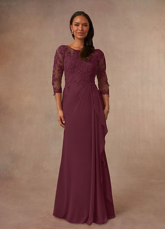 Azazie Calanthe vestidos de madre de la novia Vestido de Cabernet de Gasa de Corte En A con Scoop image1