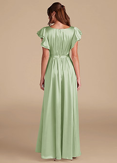 Azazie Daphne Modest Bridesmaid Dresses A-Line Ruched Metallic Satin Floor-Length Dress image2