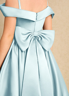 Azazie Favia Flower Girl Dresses Sea Glass A-Line Off the Shoulder Matte Satin Dress image7