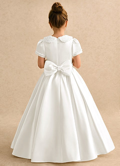 Azazie Gabriella Blumenmädchenkleider Ballkleid mit ärmel Matte Satin Kleid Elfenbein image2