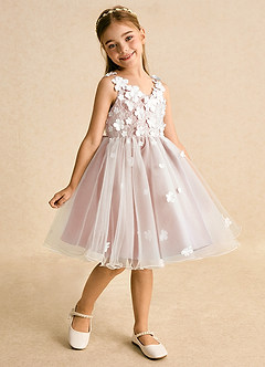 Azazie Junebug vestidos de niña de las flores Vestido de Marfil Rosetón de Tul de Princesa con Encaje image2