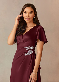 Azazie Robins vestidos de madre de la novia Vestido de Cabernet de Satén Elástico de Corte En A con Plisado image5