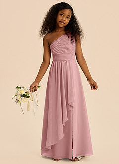 Azazie Skye Junior Abito A-Line in Chiffon Plissettato Rosa Polverosa image2