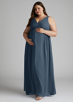 Azazie Yetta Maternity Bridesmaid Dresses A-Line V-Neck Gathered Chiffon Floor-Length Dress image9
