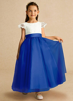 Azazie Pookie Flower Girl Dresses Royal Blue A-Line Lace Tulle Dress image4