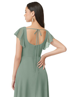 Azazie Bondi Bridesmaid Dresses Silver Sage A-Line Ruched Chiffon Dress image2