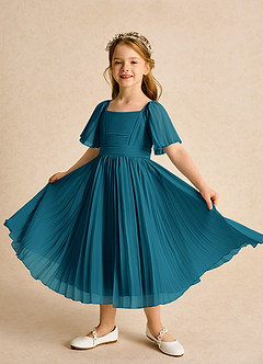 Azazie Gisele Abiti da Ragazza di Fiori Abito A-Line in Chiffon Plissettato Blu Inchiostro image4