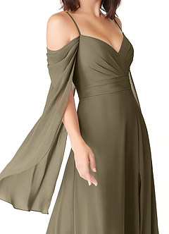 Azazie Cienna Vestidos de damas de honor Vestido de Verde Sauce de Gasa de Corte en A con Vestidos sin tirantes image6