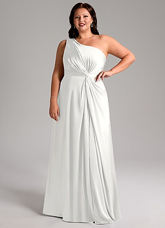 Azazie Brooke Brudtärnklänningar Klä av A-Linje i Stretch Satin Ena axeln Vit image13