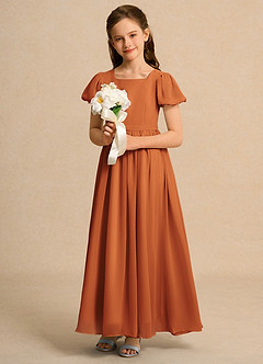 Azazie Lilia Girls Formal Blumenmädchenkleider A-Linie mit ärmel Chiffon Kleid Kanel image4