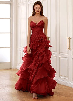 Christabelle Rojo Vestido de fiesta de encaje transparente con corsé y diamantes de imitación image4