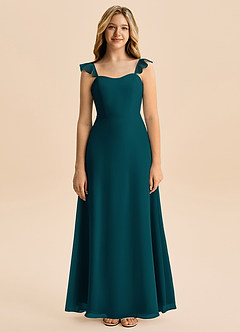 Azazie Mavie Junior A-Line Ruchede Chiffon Gulv-længde Junior brudepige Kjole image4