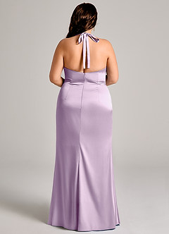 Azazie Valerie Jurken voor bruidsmeisjes Jurk van Stretch Satijn met Zeemeermin Geplooid Frosted Lila image12