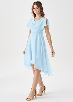 Azazie Graciela Junior Sky Blue A-Line Pleated Chiffon Dress image4