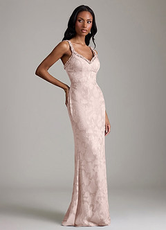 Azazie Corina Suknie dla druhen Syrena Marszczony Kwiatowe wypalenie Do ziemi Sukienka image1