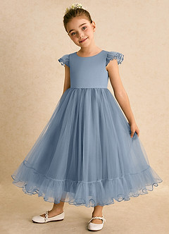 Azazie Phebs Abiti da Ragazza di Fiori Abito A-Line in Tulle Blu Polveroso image3