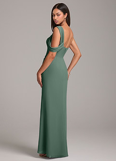 Azazie Wynter Bridesmaid Dresses Sea Moss Sheath One Shoulder Chiffon Dress image4