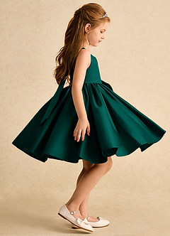 Azazie Jessie Flower Girl Dresses Pine A-Line Bow Matte Satin Dress image3