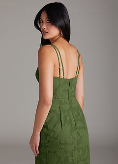 Azazie Leo Bridesmaid Dresses Olive Sheath Pleated Floral Burnout Dress image6