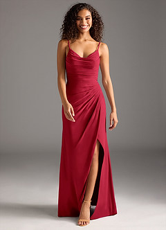 Azazie Deandra Bridesmaid Dresses Scarlet Mermaid Pleated Chiffon Dress image5