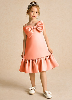 Azazie Kiwi Blumenmädchenkleider A-Linie Spaghetti Riemen Matte Satin Kleid Sonnenuntergang image4