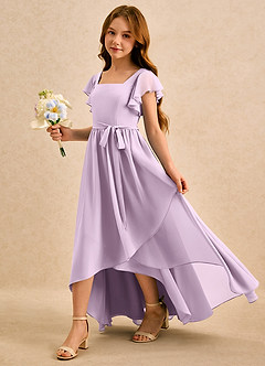 Azazie Milly Girls Formal Flower Girl Dresses Frosted Lilac A-Line Pleated Chiffon Dress image6
