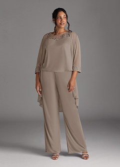 Azazie Frances Mother of the Bride Dresses Taupe Jumpsuit/Pantsuit Scoop Mesh Dress image11