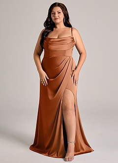 Azazie Johana Bridesmaid Dresses Copper Mermaid Off the Shoulder Stretch Satin Convertible Dress image13