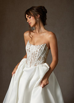 Azazie Mirabeth Abiti da Sposa Abito Principessa in Pizzo Senza Cinturino Bianco Diamante Caramello image5