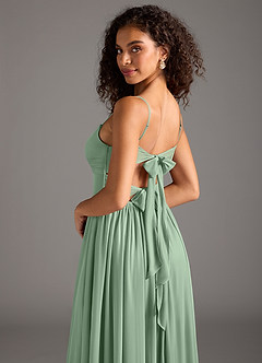 Azazie Zeya Bridesmaid Dresses Matcha A-Line Pleated Mesh Dress image6
