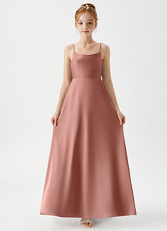 Azazie Shale Junior Rosette A-Line Stretch Satin Dress image5