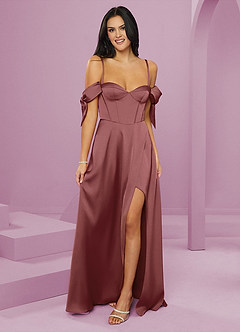 Barbie ♥ Azazie Jurken voor bruidsmeisjes Jurk van Stretch Satijn met A-Lijn Off the Shoulder Amethist image6