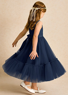 Azazie Miracle Flower Girl Dresses Dark Navy A-Line Bow Matte Satin Dress image5