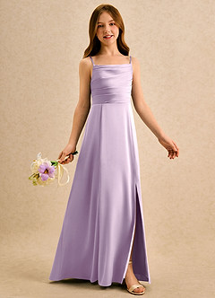 Azazie Chamomile Girls Formal Robe Demoiselle D'honneur Fillette Robe Trapèze en Satin extensible Plissée Frostiges Flieder image2