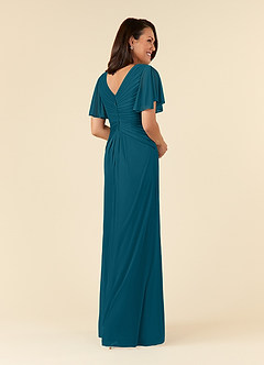 Azazie Emmeline Mère de la mariée Robes Robe Trapèze en Maille Col V plissé Bleu Encre image4