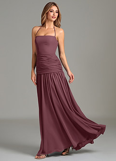 Azazie Vashti Bridesmaid Dresses Sangria A-Line Chiffon Dress image5