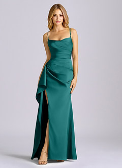 Azazie Sarai Bridesmaid Dresses Peacock Sheath Corset Stretch Satin Dress image3