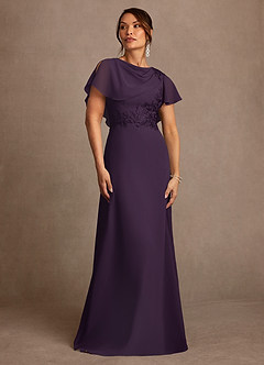 Azazie Frieda Mother of the Bride Dresses Plum A-Line Applique Chiffon Dress image1
